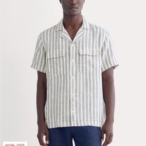 Everlane The Resort Linen Striped Shirt in Bone/Black Large NWT